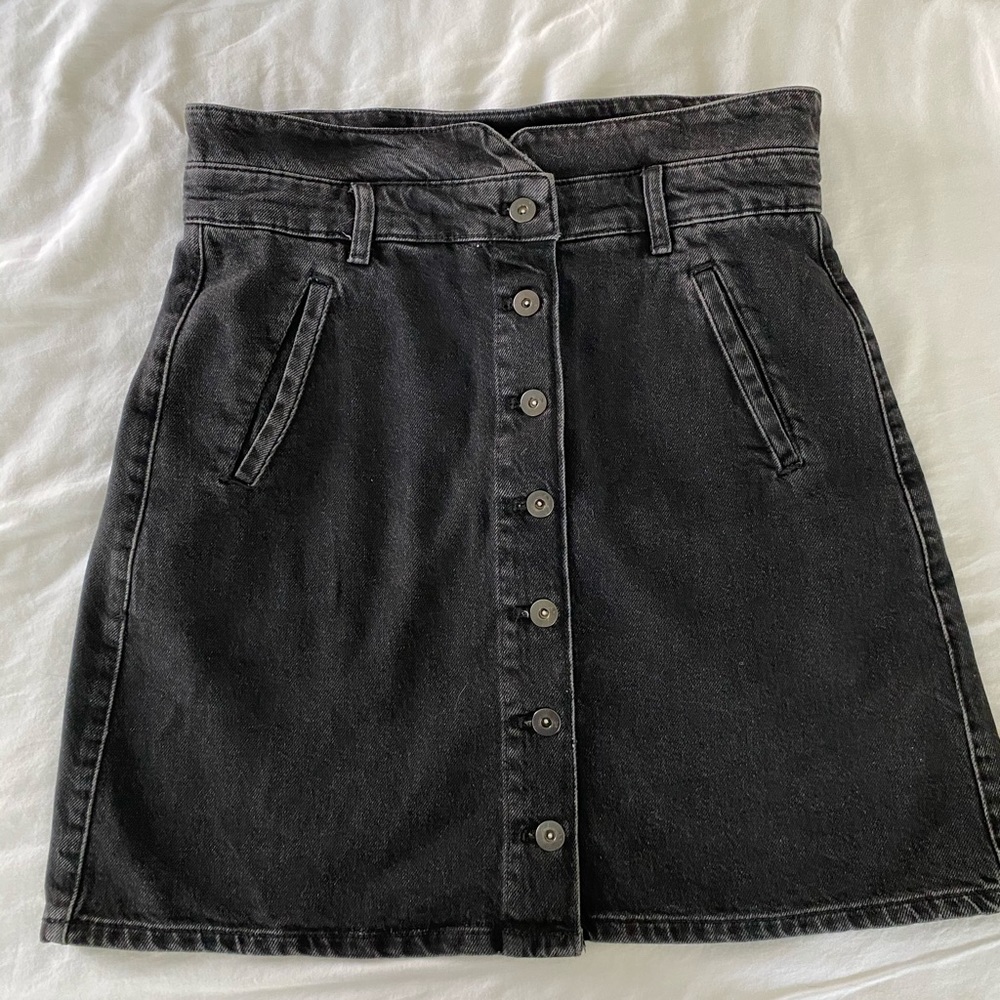 Button-Front Denim Mini Skirt